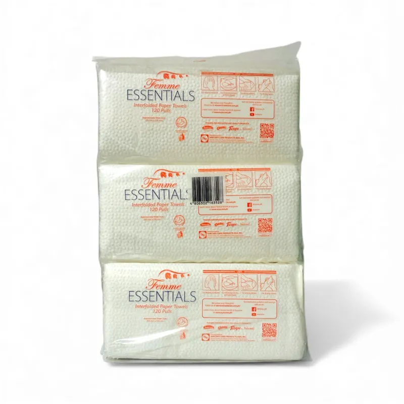 Femme Essentials Interfolded Paper Towel 1-Ply 120 Pulls Pack of 3