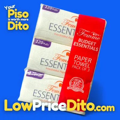 Femme Essentials Interfolded Paper Towel 1-Ply 120 Pulls Pack of 3