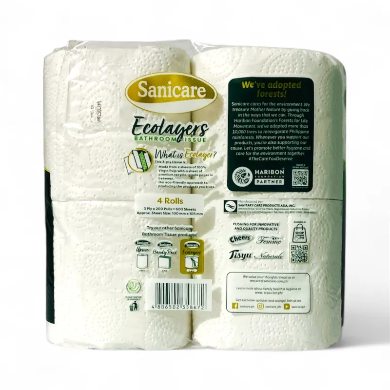 Sanicare Ecolayers Bathroom Tissue 4 Rolls 3-Ply 600 Sheets
