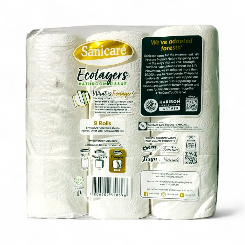 Sanicare Ecolayers Bathroom Tissue 9 Rolls 3-Ply