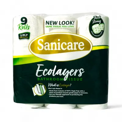 Image of Sanicare Ecolayers Bathroom Tissue 9 Rolls 3-Ply