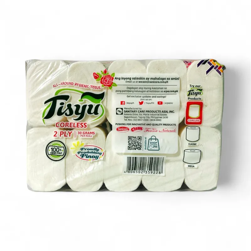 Tisyu Coreless Bathroom Tissue 10 Rolls 2-Ply 100% Virgin Pulp
